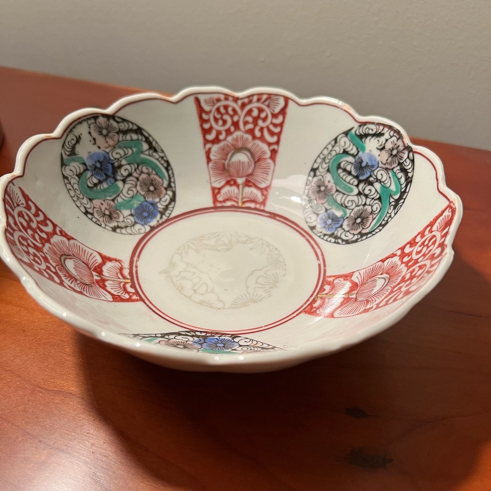Asian hand painted glass bowl